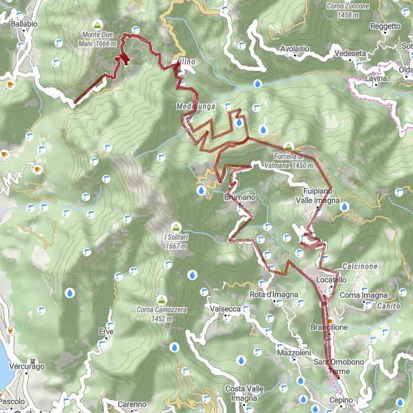 Karttaminiaatyyri "Reitti Fuipianon Laakson kautta" pyöräilyinspiraatiosta alueella Lombardia, Italy. Luotu Tarmacs.app pyöräilyreittisuunnittelijalla