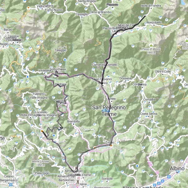 Map miniature of "The Mountain Challenge" cycling inspiration in Lombardia, Italy. Generated by Tarmacs.app cycling route planner