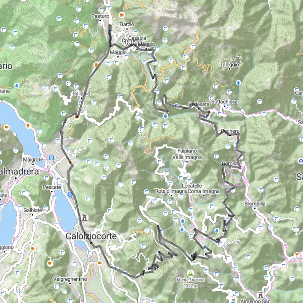 Miniatuurkaart van de fietsinspiratie "Wegroute met 3301m beklimming in 104 km rond Sant'Omobono Terme" in Lombardia, Italy. Gemaakt door de Tarmacs.app fietsrouteplanner