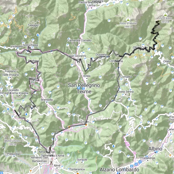 Map miniature of "The Mountain Loop" cycling inspiration in Lombardia, Italy. Generated by Tarmacs.app cycling route planner