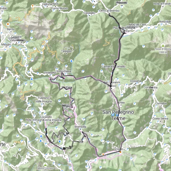 Map miniature of "The Hillside Ride" cycling inspiration in Lombardia, Italy. Generated by Tarmacs.app cycling route planner