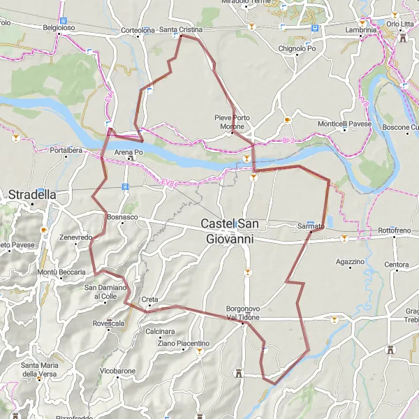 Karten-Miniaturansicht der Radinspiration "Abenteuerliche Graveltour nach Costa de' Nobili" in Lombardia, Italy. Erstellt vom Tarmacs.app-Routenplaner für Radtouren
