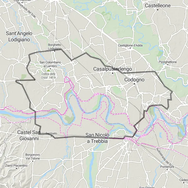 Karten-Miniaturansicht der Radinspiration "Historische Straßenfahrt von Graffignana nach Rottofreno" in Lombardia, Italy. Erstellt vom Tarmacs.app-Routenplaner für Radtouren