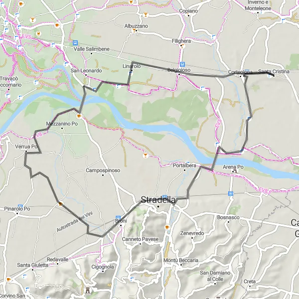 Miniatura della mappa di ispirazione al ciclismo "Tra i Borghi della Pianura Padana" nella regione di Lombardia, Italy. Generata da Tarmacs.app, pianificatore di rotte ciclistiche