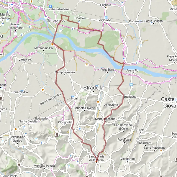 Miniaturní mapa "Gravel Castana loop" inspirace pro cyklisty v oblasti Lombardia, Italy. Vytvořeno pomocí plánovače tras Tarmacs.app
