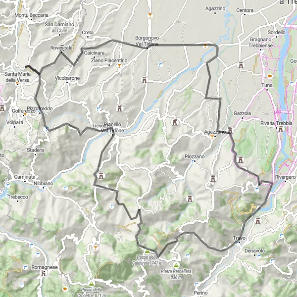 Mapa miniatúra "Cyklistická trasa s výstupom v Rovescal" cyklistická inšpirácia v Lombardia, Italy. Vygenerované cyklistickým plánovačom trás Tarmacs.app