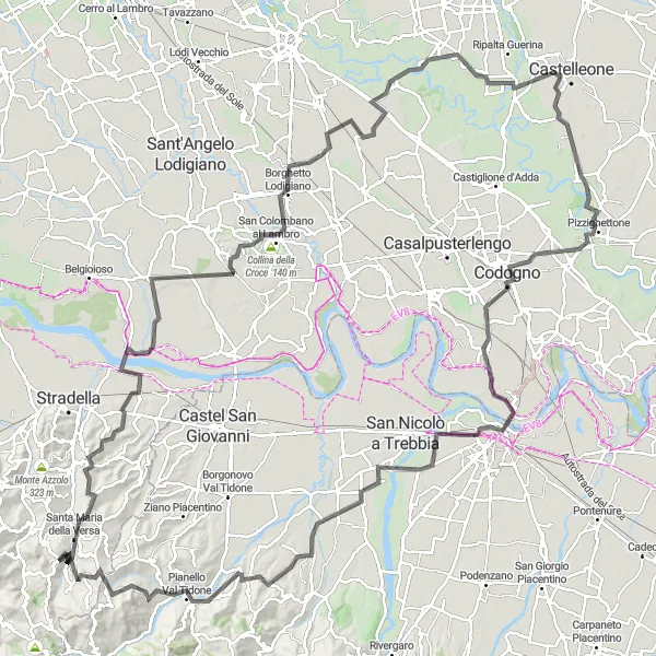 Miniatua del mapa de inspiración ciclista "Experiencia ciclista en la región de Piacenza" en Lombardia, Italy. Generado por Tarmacs.app planificador de rutas ciclistas