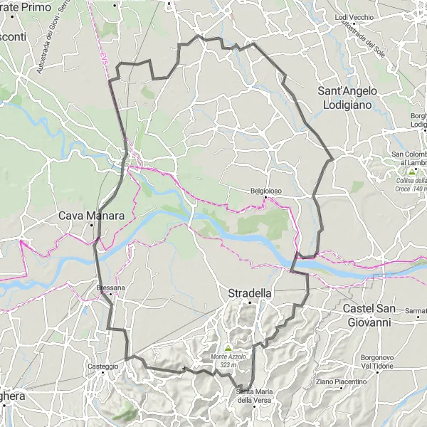 Zemljevid v pomanjšavi "Kolesarska tura po slikoviti pokrajini Lombardije" kolesarske inspiracije v Lombardia, Italy. Generirano z načrtovalcem kolesarskih poti Tarmacs.app