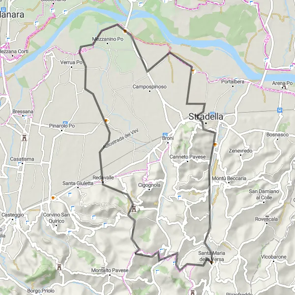 Map miniature of "Road Cycling Loop to Santa Maria della Versa" cycling inspiration in Lombardia, Italy. Generated by Tarmacs.app cycling route planner