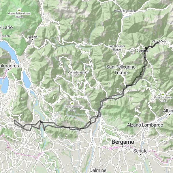 Kartminiatyr av "Utfordrende terreng og spektakulære utsikter" sykkelinspirasjon i Lombardia, Italy. Generert av Tarmacs.app sykkelrutoplanlegger