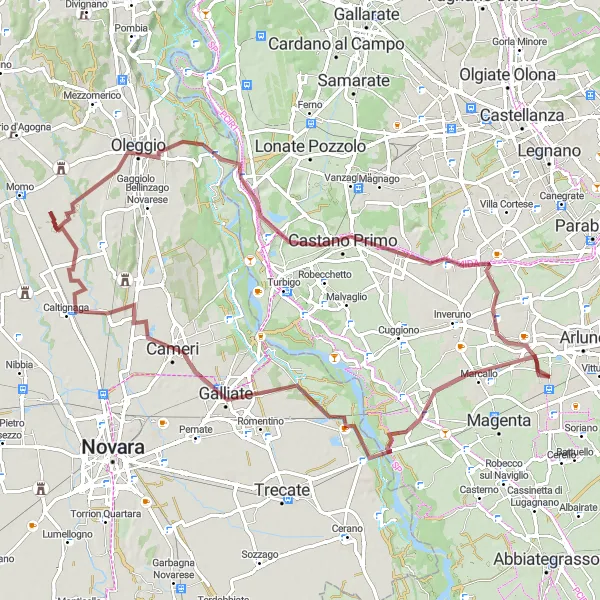 Miniatua del mapa de inspiración ciclista "Explorando Boffalora sopra Ticino en bicicleta de grava" en Lombardia, Italy. Generado por Tarmacs.app planificador de rutas ciclistas
