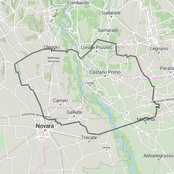 Miniatura mapy "Trasa rowerowa zaczynająca się w pobliżu Santo Stefano Ticino (Lombardia, Włochy)" - trasy rowerowej w Lombardia, Italy. Wygenerowane przez planer tras rowerowych Tarmacs.app