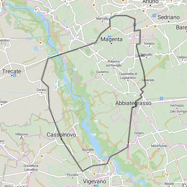Miniatua del mapa de inspiración ciclista "Ruta de 52 km por carretera desde Santo Stefano Ticino" en Lombardia, Italy. Generado por Tarmacs.app planificador de rutas ciclistas