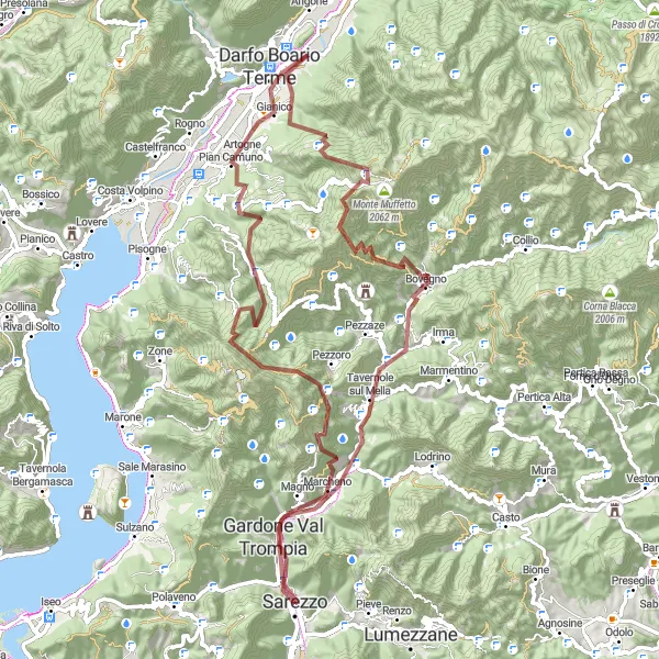 Map miniature of "Extreme Gravel Challenge: From Sarezzo to Gardone Val Trompia" cycling inspiration in Lombardia, Italy. Generated by Tarmacs.app cycling route planner