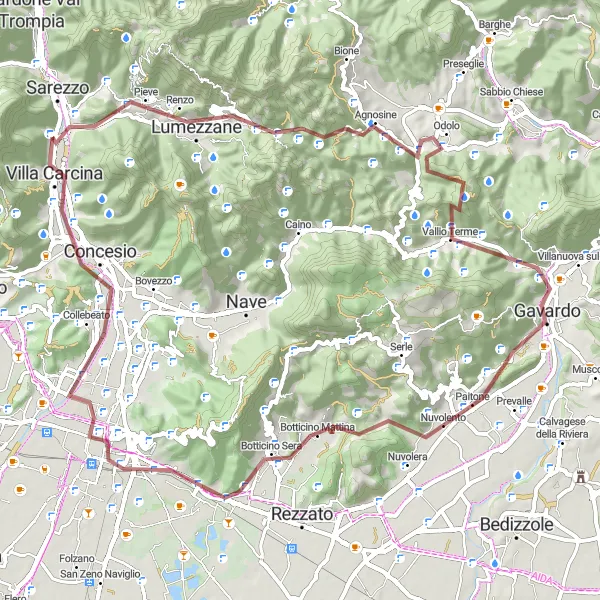 Zemljevid v pomanjšavi "Gorsko kolesarjenje do Lumezzane" kolesarske inspiracije v Lombardia, Italy. Generirano z načrtovalcem kolesarskih poti Tarmacs.app