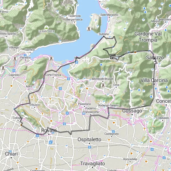 Miniatua del mapa de inspiración ciclista "Vuelta Escénica por Sarezzo y sus alrededores" en Lombardia, Italy. Generado por Tarmacs.app planificador de rutas ciclistas