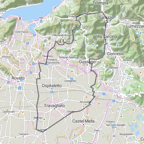Kartminiatyr av "Sarezzo - Passo della Forcella - Ponte Zanano Loop" sykkelinspirasjon i Lombardia, Italy. Generert av Tarmacs.app sykkelrutoplanlegger