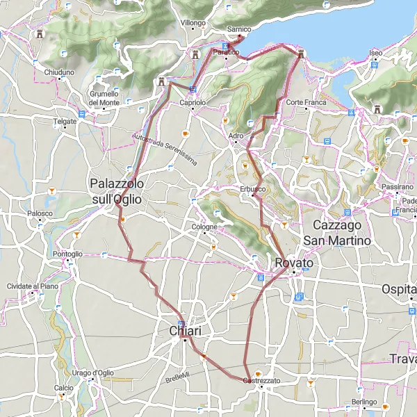 Zemljevid v pomanjšavi "Monte Castelli do Capriolo" kolesarske inspiracije v Lombardia, Italy. Generirano z načrtovalcem kolesarskih poti Tarmacs.app