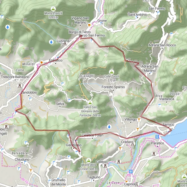 Miniaturní mapa "Gravelová cesta kolem Monte Santo Stefano" inspirace pro cyklisty v oblasti Lombardia, Italy. Vytvořeno pomocí plánovače tras Tarmacs.app