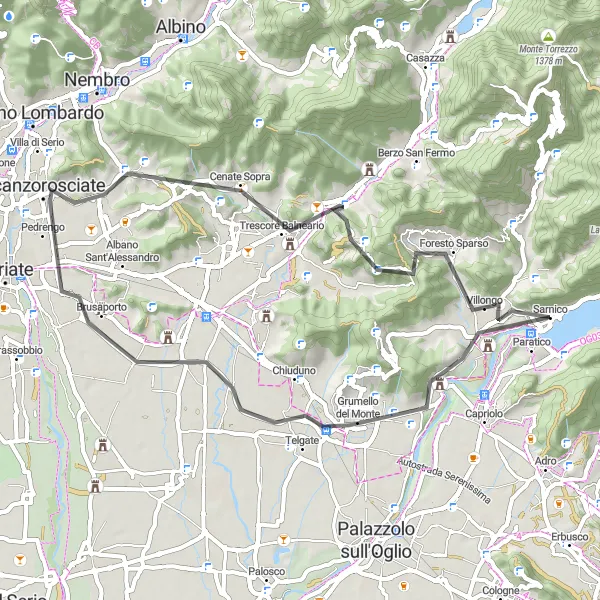 Miniaturekort af cykelinspirationen "Road Cycling Route til Villongo via Monte della Croce" i Lombardia, Italy. Genereret af Tarmacs.app cykelruteplanlægger