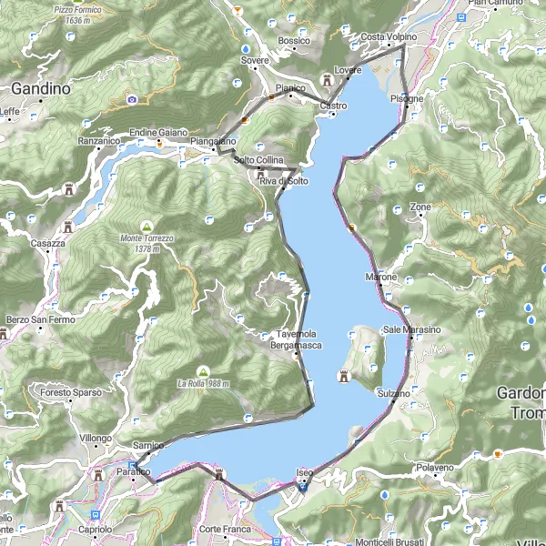 Miniature de la carte de l'inspiration cycliste "Le Tour du Lac d'Iseo en Route" dans la Lombardia, Italy. Générée par le planificateur d'itinéraire cycliste Tarmacs.app