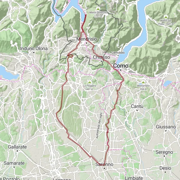 Miniatura mapy "Wycieczka rowerowa przez górzyste tereny wokół Saronno" - trasy rowerowej w Lombardia, Italy. Wygenerowane przez planer tras rowerowych Tarmacs.app