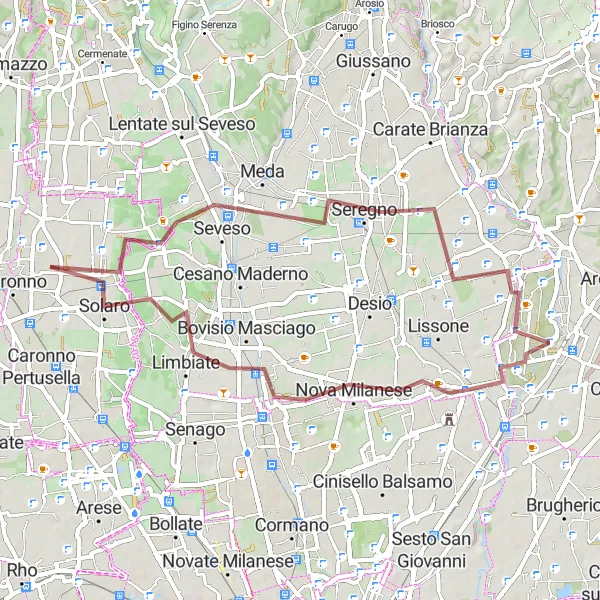 Miniatura della mappa di ispirazione al ciclismo "Saronno - Limbiate - Saronno" nella regione di Lombardia, Italy. Generata da Tarmacs.app, pianificatore di rotte ciclistiche