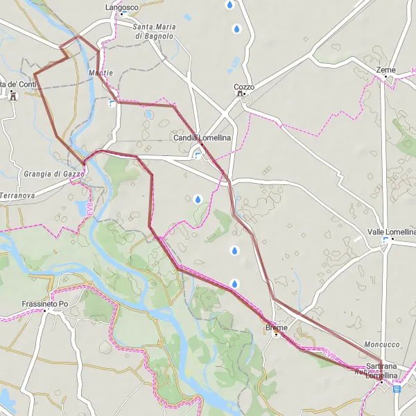 Zemljevid v pomanjšavi "Gravel Route from Breme to Sartirana Lomellina" kolesarske inspiracije v Lombardia, Italy. Generirano z načrtovalcem kolesarskih poti Tarmacs.app