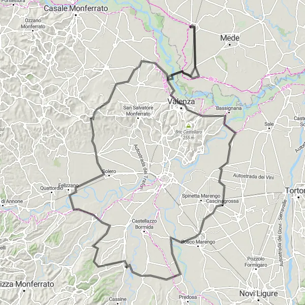 Miniatura mapy "Przejażdżka przez Valenza i Castello di Sartirana" - trasy rowerowej w Lombardia, Italy. Wygenerowane przez planer tras rowerowych Tarmacs.app