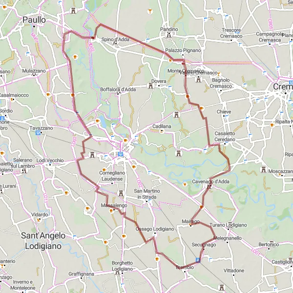 Miniatua del mapa de inspiración ciclista "Ruta de Grava de Secugnago a Abbadia Cerreto" en Lombardia, Italy. Generado por Tarmacs.app planificador de rutas ciclistas