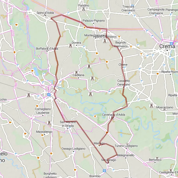 Miniaturní mapa "Gravelový okruh kolem Lodi" inspirace pro cyklisty v oblasti Lombardia, Italy. Vytvořeno pomocí plánovače tras Tarmacs.app