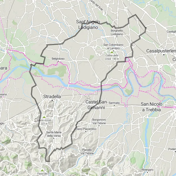 Kartminiatyr av "Brembio till Ossago Lodigiano" cykelinspiration i Lombardia, Italy. Genererad av Tarmacs.app cykelruttplanerare