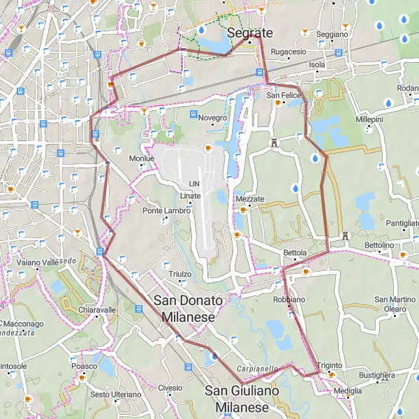 Miniatuurkaart van de fietsinspiratie "Grindwegen rond Segrate" in Lombardia, Italy. Gemaakt door de Tarmacs.app fietsrouteplanner