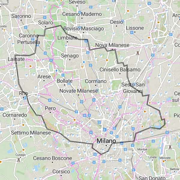 Map miniature of "Milan and Surroundings" cycling inspiration in Lombardia, Italy. Generated by Tarmacs.app cycling route planner