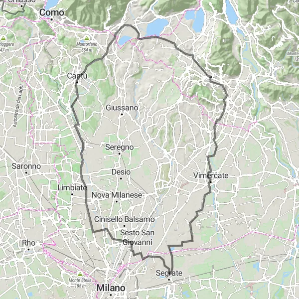 Miniatura della mappa di ispirazione al ciclismo "Sulle Colline Lombard" nella regione di Lombardia, Italy. Generata da Tarmacs.app, pianificatore di rotte ciclistiche