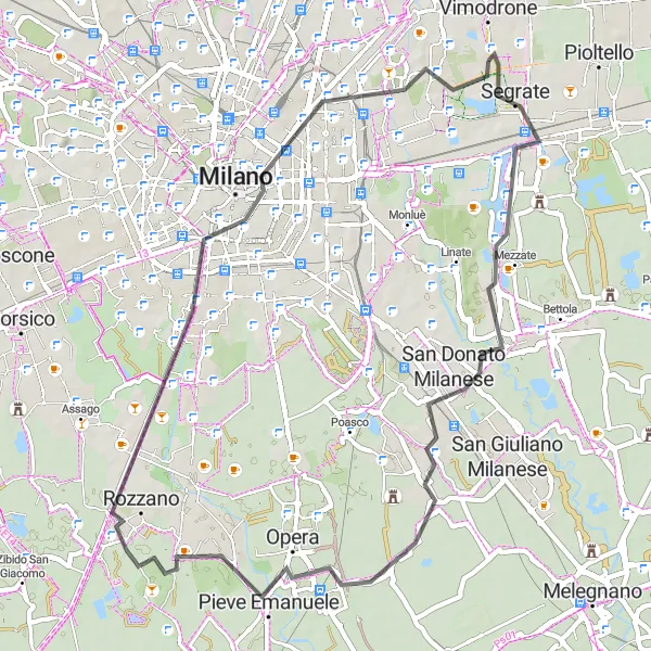 Map miniature of "Lombardia Road Route: Caninetto Observation Point to Collina del Parco Lambro" cycling inspiration in Lombardia, Italy. Generated by Tarmacs.app cycling route planner