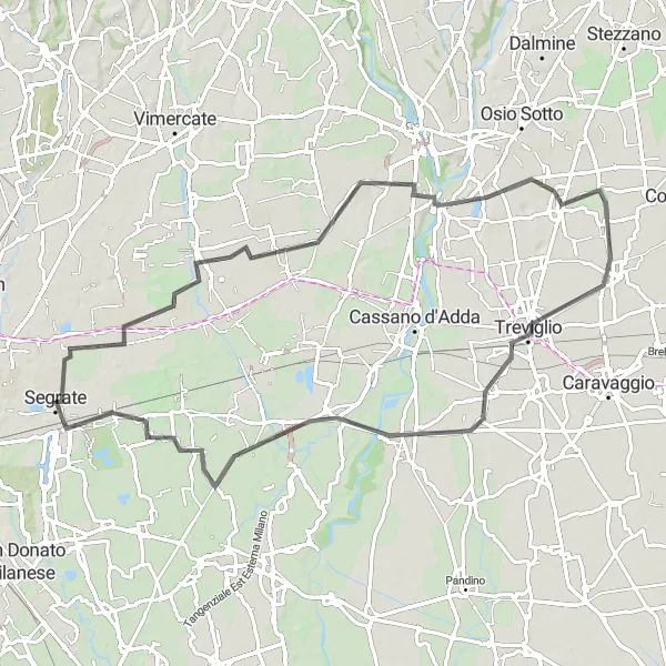 Miniaturní mapa "Road Cycling Adventure near Segrate" inspirace pro cyklisty v oblasti Lombardia, Italy. Vytvořeno pomocí plánovače tras Tarmacs.app