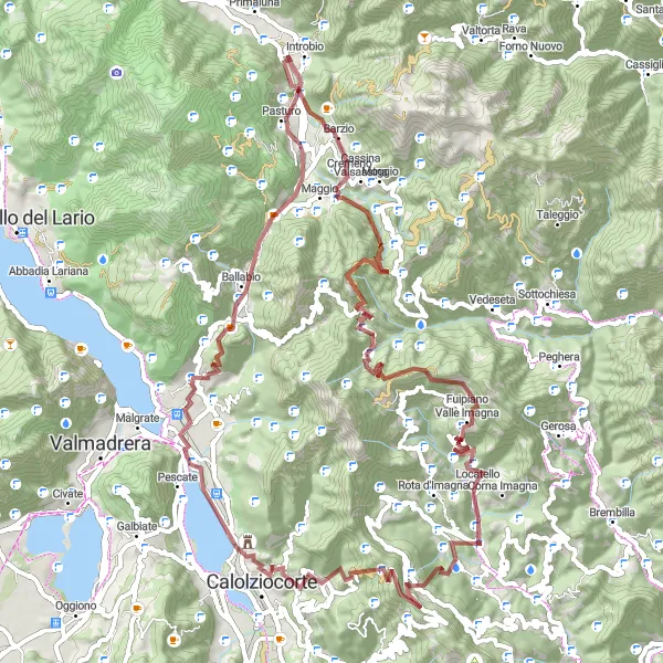 Kartminiatyr av "Grusvägar och bergsutsikt" cykelinspiration i Lombardia, Italy. Genererad av Tarmacs.app cykelruttplanerare
