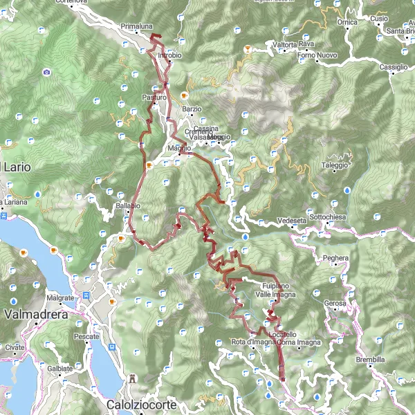 Kartminiatyr av "Grusveiturer gjennom Lombardias uberørte natur" sykkelinspirasjon i Lombardia, Italy. Generert av Tarmacs.app sykkelrutoplanlegger