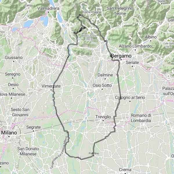 Miniatura della mappa di ispirazione al ciclismo "Selino Basso - Avventuroso Road Ride" nella regione di Lombardia, Italy. Generata da Tarmacs.app, pianificatore di rotte ciclistiche