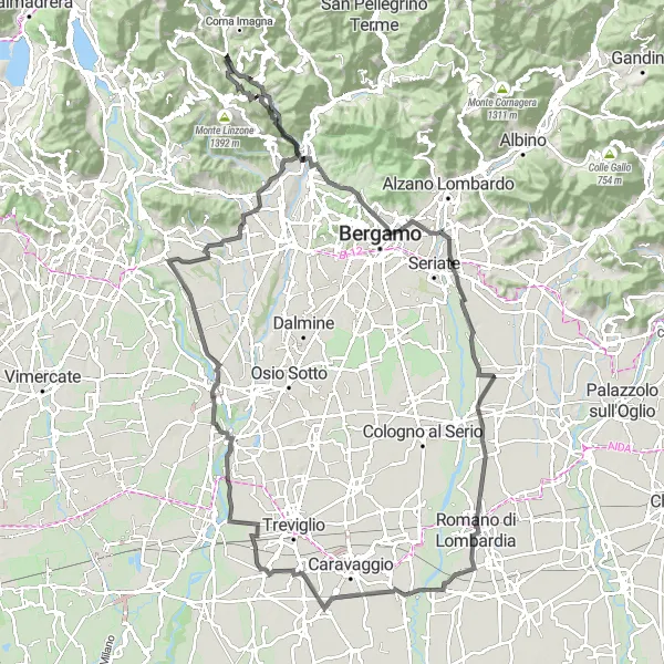 Miniature de la carte de l'inspiration cycliste "Les Collines de Lombardie et le Col de Roccolone" dans la Lombardia, Italy. Générée par le planificateur d'itinéraire cycliste Tarmacs.app