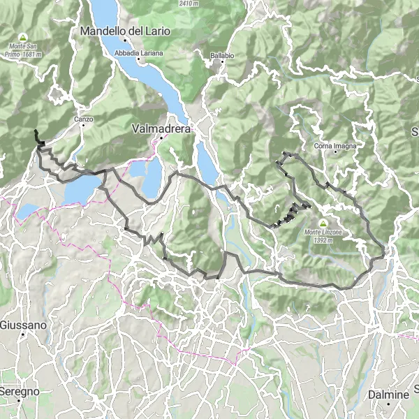 Miniatua del mapa de inspiración ciclista "Selino Basso - Almenno San Bartolomeo - Monte Spinei Road Cycling Route" en Lombardia, Italy. Generado por Tarmacs.app planificador de rutas ciclistas