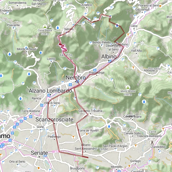 Miniature de la carte de l'inspiration cycliste "Gravel de Selvino à Monte Cornagera" dans la Lombardia, Italy. Générée par le planificateur d'itinéraire cycliste Tarmacs.app