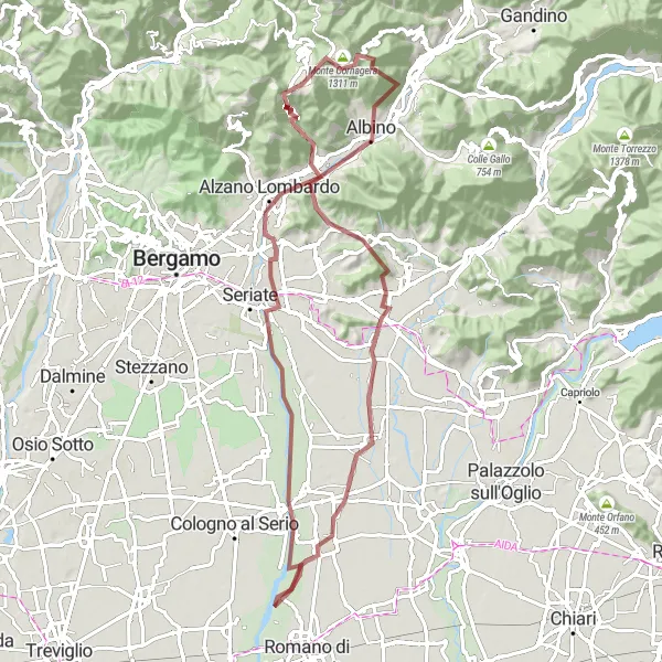 Miniaturekort af cykelinspirationen "Gruscykelrute til Monte Podona" i Lombardia, Italy. Genereret af Tarmacs.app cykelruteplanlægger