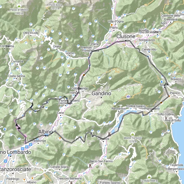 Kartminiatyr av "Selvino - Albino - Selvino" cykelinspiration i Lombardia, Italy. Genererad av Tarmacs.app cykelruttplanerare