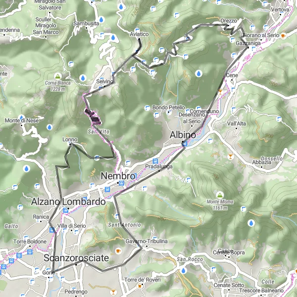 Map miniature of "Selvino Loop" cycling inspiration in Lombardia, Italy. Generated by Tarmacs.app cycling route planner
