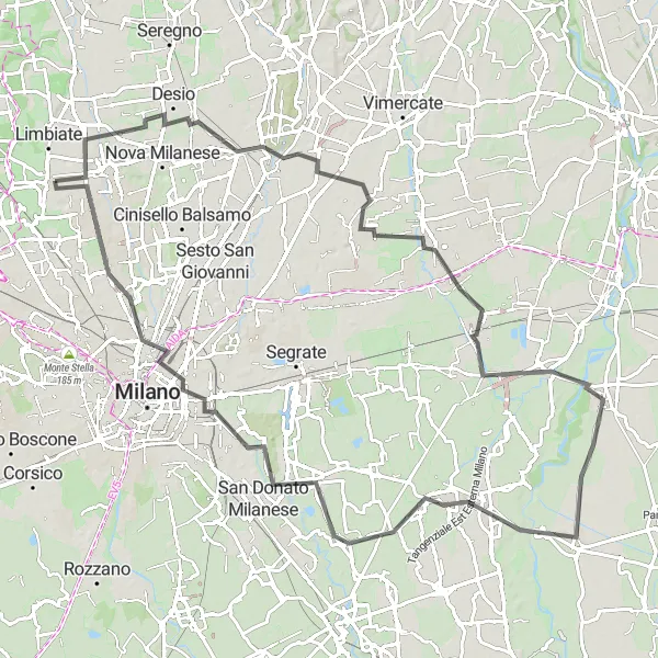 Miniatua del mapa de inspiración ciclista "Ruta de ciclismo de carretera desde Senago a Monza y Bosco Verticale" en Lombardia, Italy. Generado por Tarmacs.app planificador de rutas ciclistas
