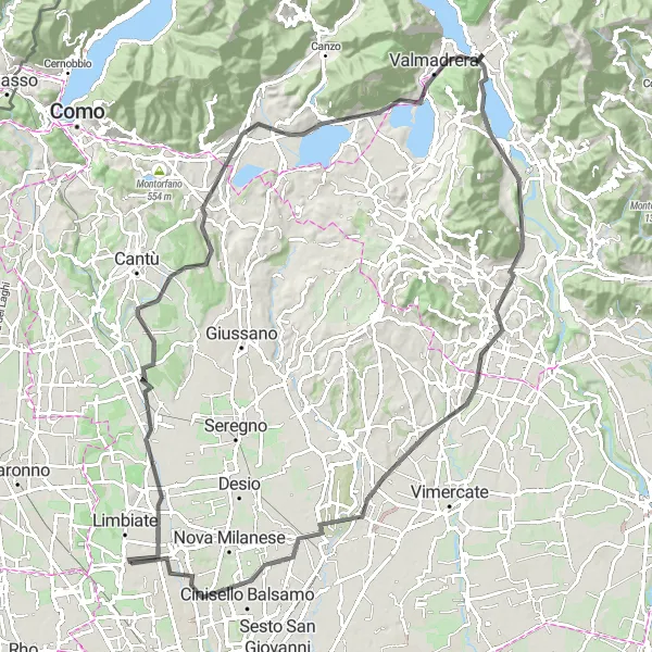 Map miniature of "The Monza Loop" cycling inspiration in Lombardia, Italy. Generated by Tarmacs.app cycling route planner