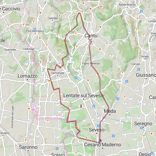 Miniature de la carte de l'inspiration cycliste "Exploration des sentiers de Meda et Cucciago" dans la Lombardia, Italy. Générée par le planificateur d'itinéraire cycliste Tarmacs.app