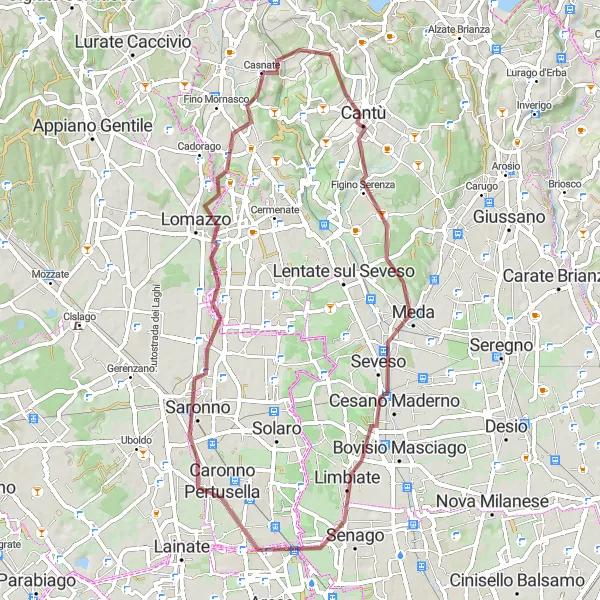 Miniature de la carte de l'inspiration cycliste "Les collines de Cantù" dans la Lombardia, Italy. Générée par le planificateur d'itinéraire cycliste Tarmacs.app